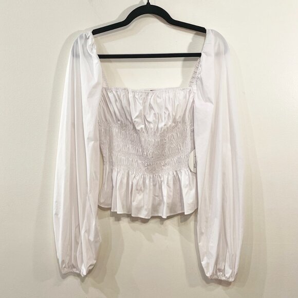 Last Chance! New Staud Jules Cotton Poplin Smocked Top White Large $225 - Picture 4 of 9